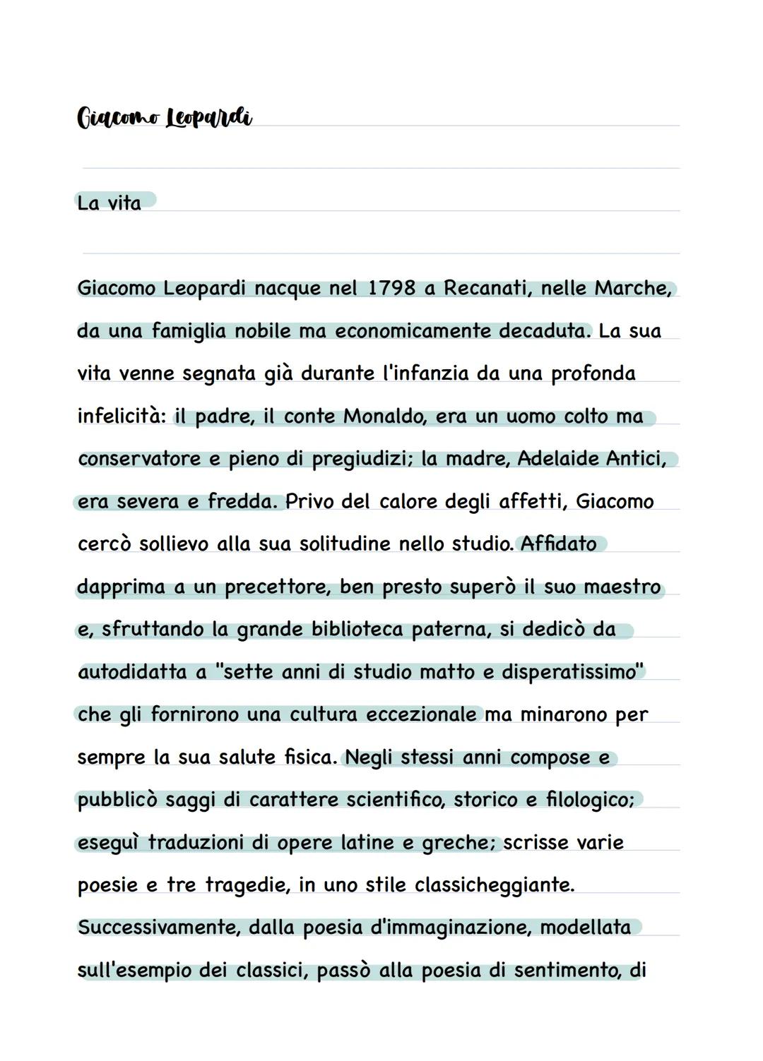 La Vita e le Opere di Giacomo Leopardi
