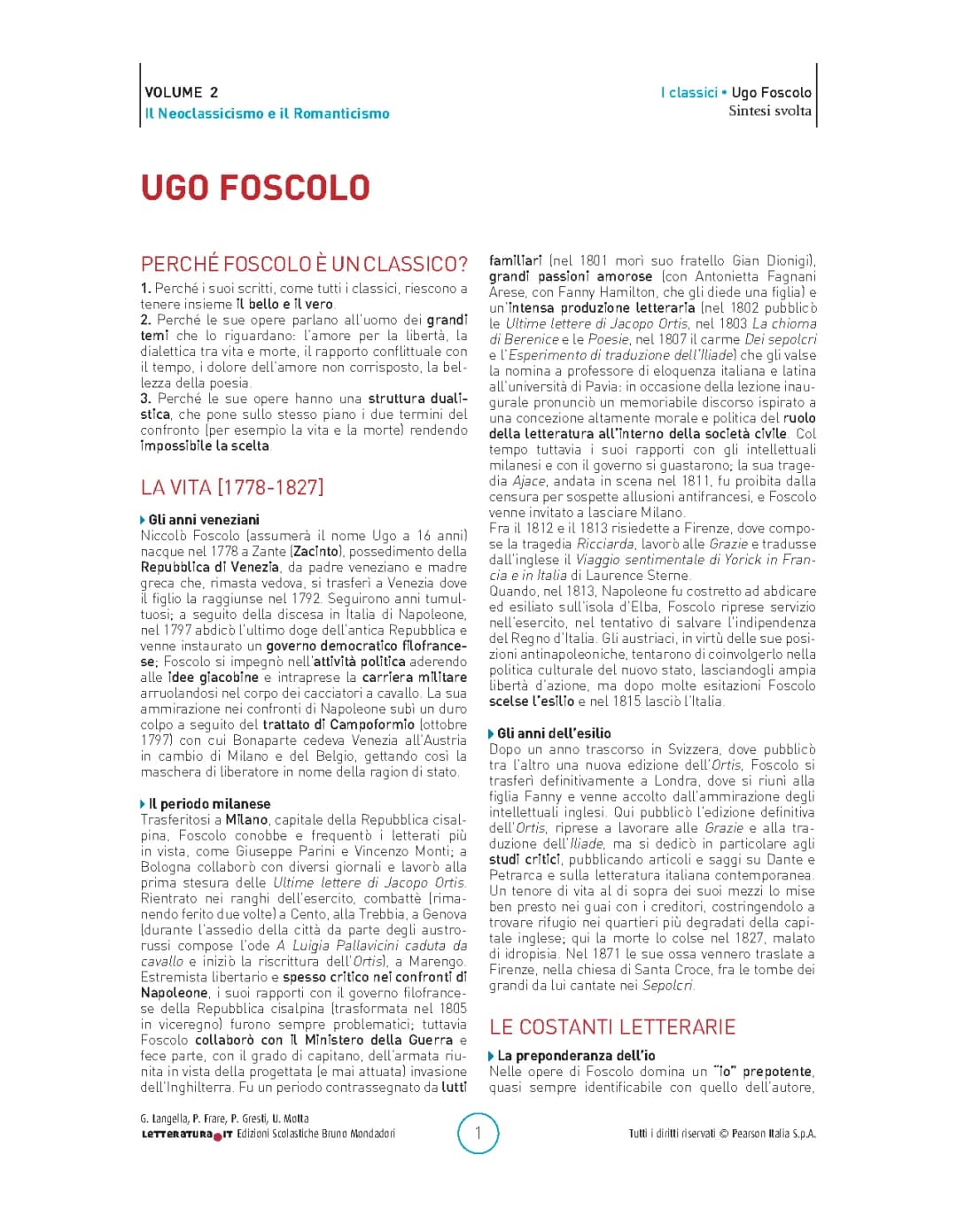 Ugo Foscolo: Vita e Opere tra Neoclassicismo e Romanticismo - PDF