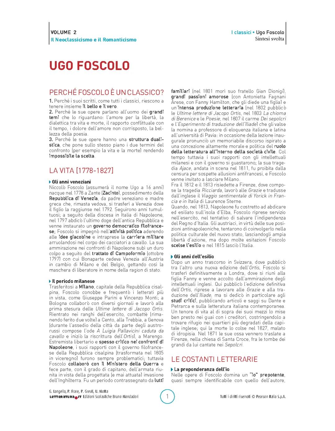 Ugo Foscolo: Vita e Opere tra Neoclassicismo e Romanticismo - PDF