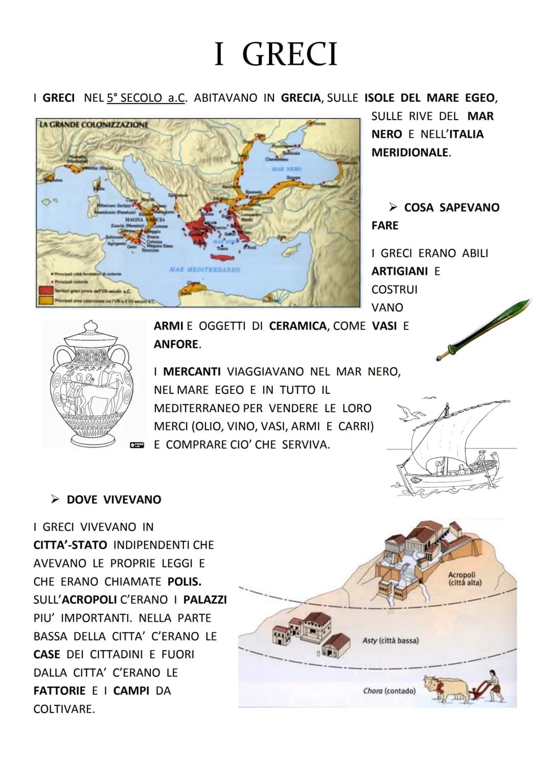 I GRECI NEL 5° SECOLO a.C. ABITAVANO IN GRECIA, SULLE ISOLE DEL MARE EGEO,
SULLE RIVE DEL MAR
NERO E NELL'ITALIA
MERIDIONALE.
LA GRANDE COLO