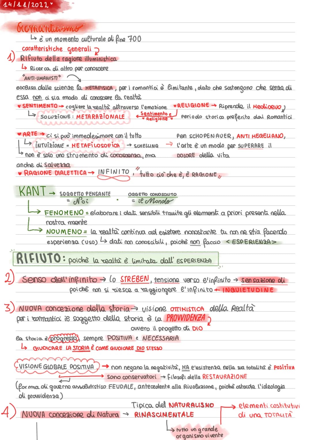 14/11/2022
♥
Romantiasmo
Lè un momento culturale di fine 700
caratteristiche generali 2
1) Rifiuto della ragione illuministica
L> Ricerca di