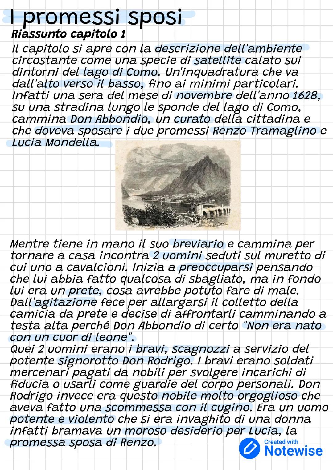 I promessi sposi
Riassunto capitolo 1
Il capitolo si apre con la descrizione dell'ambiente
circostante come una specie di satellite calato s