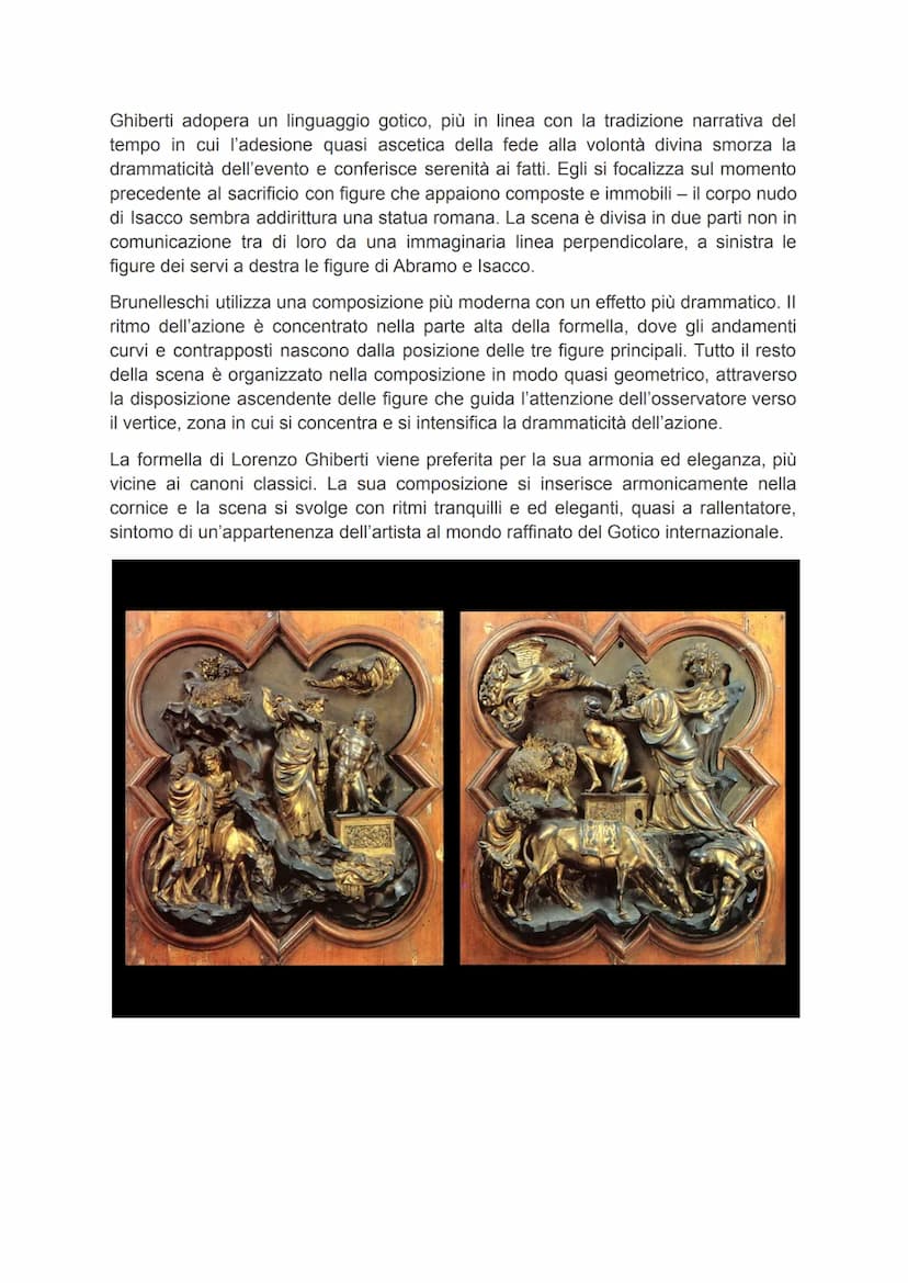 Il Sacrificio di Isacco
GHIBERTI
Con un'unica fusione (eccetto la figura di Isacco e il braccio di Abramo) realizza i
dettagli della scena e