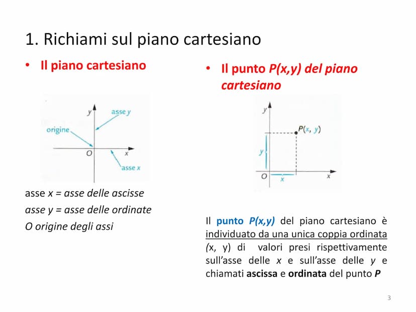 Piano cartesiano e Retta
1 Piano cartesiano e Retta
●
●
●
●
●
●
1. Richiami sul piano cartesiano
2. Richiami sulla distanza tra due punti
3.