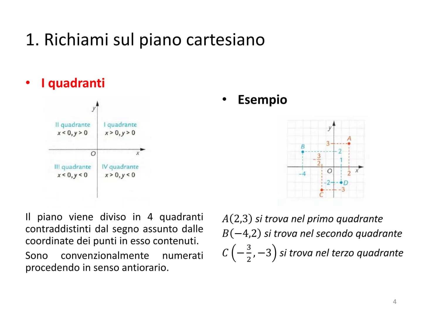 Piano cartesiano e Retta
1 Piano cartesiano e Retta
●
●
●
●
●
●
1. Richiami sul piano cartesiano
2. Richiami sulla distanza tra due punti
3.