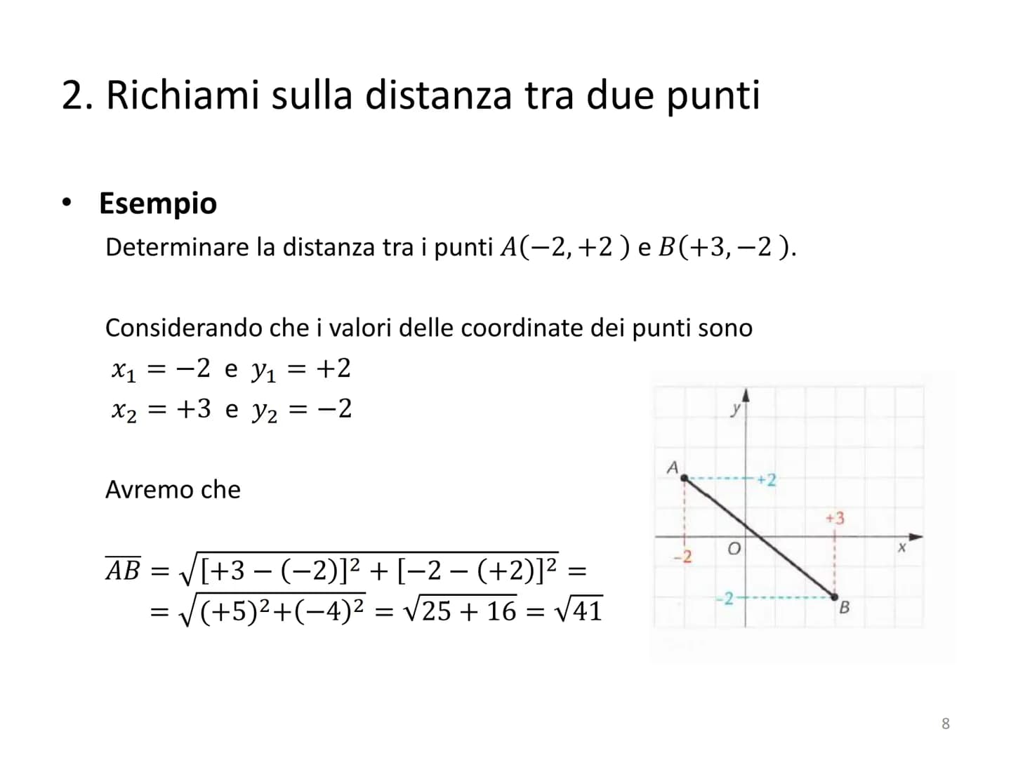 Piano cartesiano e Retta
1 Piano cartesiano e Retta
●
●
●
●
●
●
1. Richiami sul piano cartesiano
2. Richiami sulla distanza tra due punti
3.
