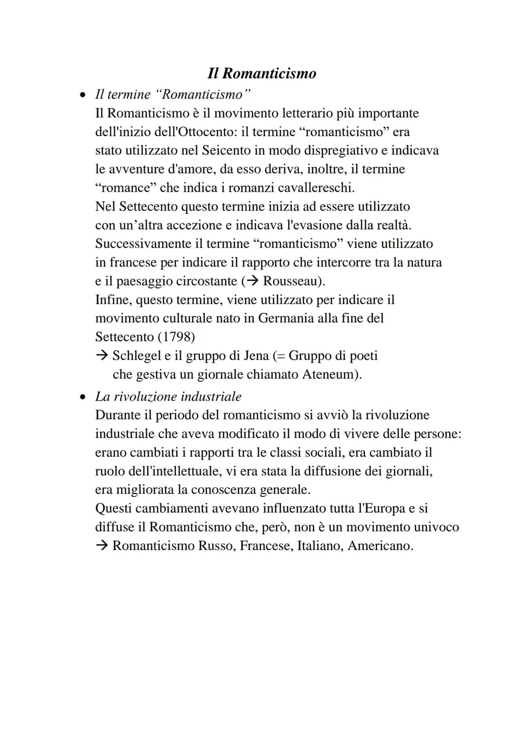 Il Romanticismo
Il termine "Romanticismo
Il Romanticismo è il movimento letterario più importante
dell'inizio dell'Ottocento: il termine "ro