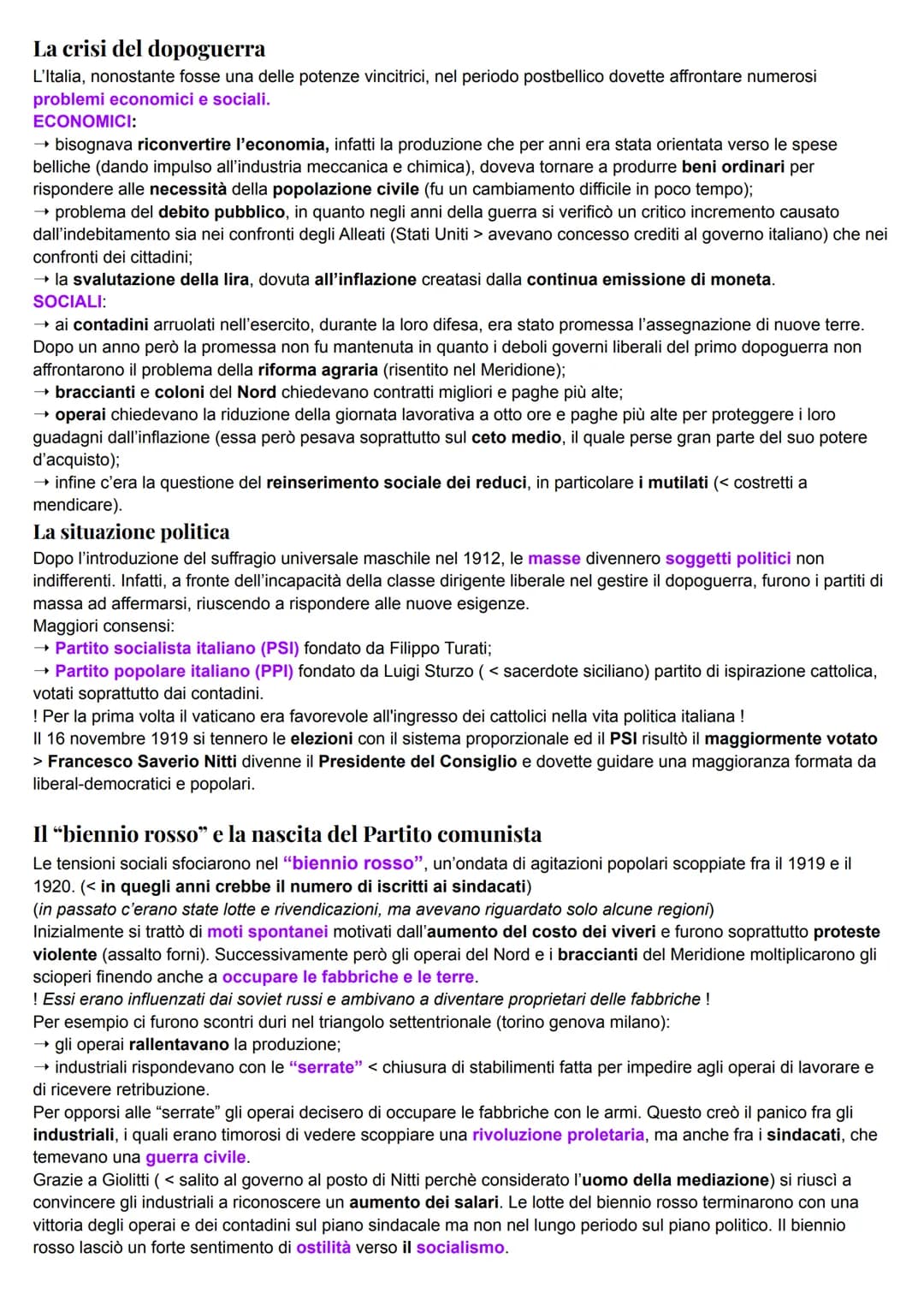 La crisi del dopoguerra
L'Italia, nonostante fosse una delle potenze vincitrici, nel periodo postbellico dovette affrontare numerosi
problem