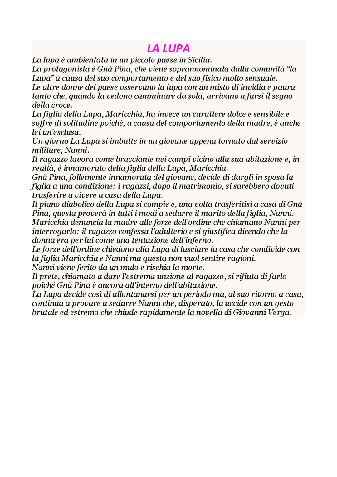 Riassunto e Analisi di 'La Lupa' di Verga per Bambini