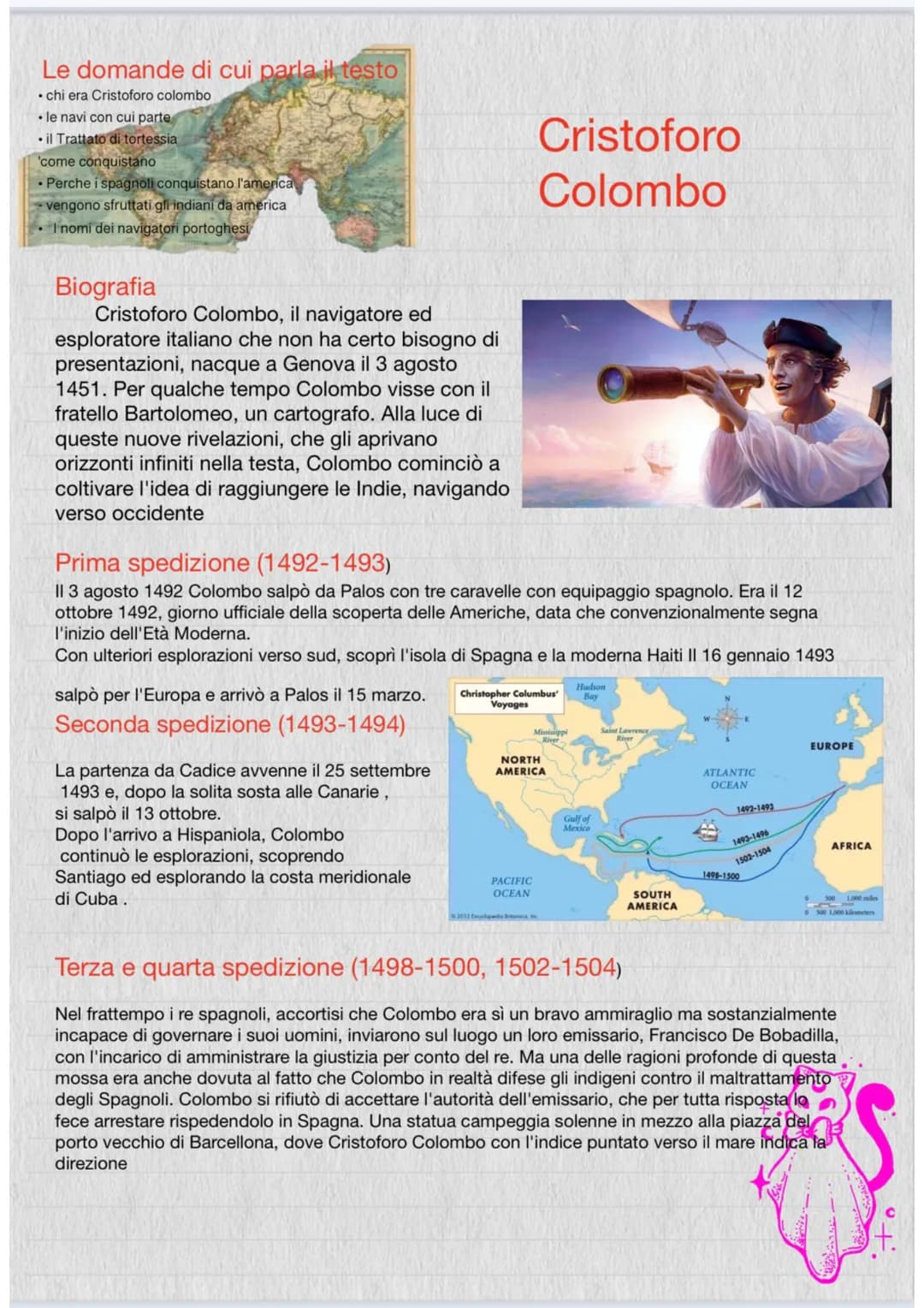 Le domande di cui parla il testo
• chi era Cristoforo colombo
• le navi con cui parte
.il Trattato di tortessia
'come conquistano
• Perche i