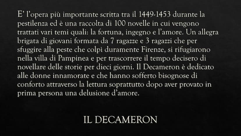 ANDREUCCIO DA
PERUGIA
244
Giovanni Boccaccio Giovanni Boccaccio
Nasce a Certaldo nel 1313.
Nel 1327 si trasferì col padre a Napoli e frequen