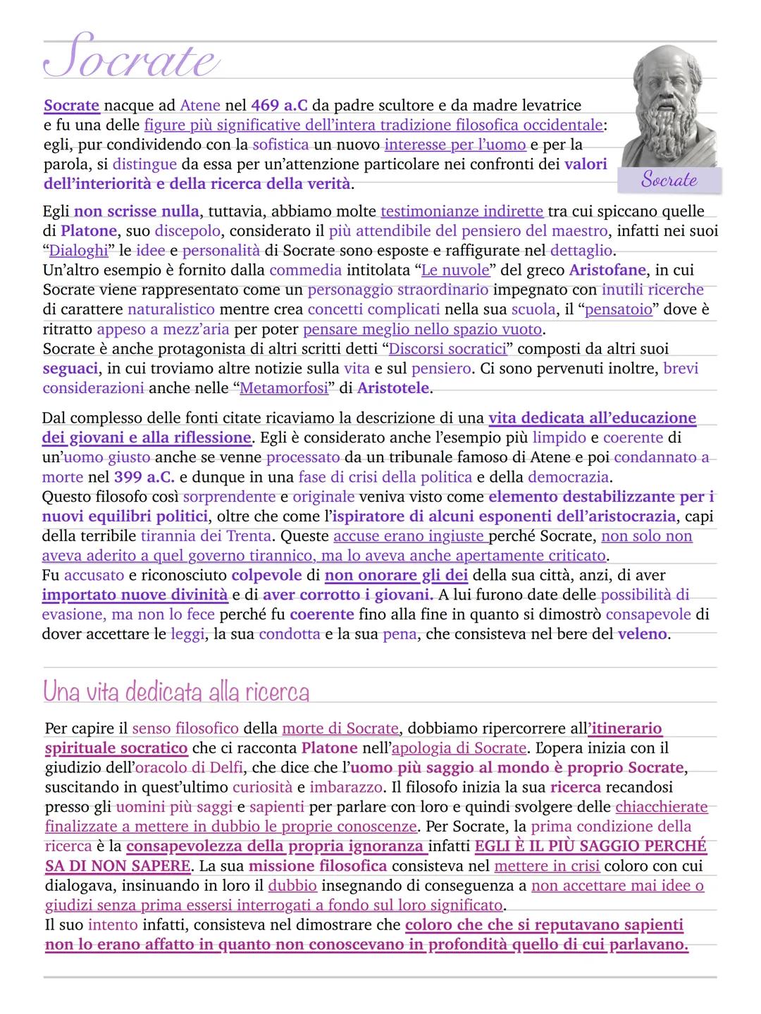 # Socrate

Socrate nacque ad Atene nel 469 a.C da padre scultore e da madre levatrice
e fu una delle figure più significative dell'intera tr