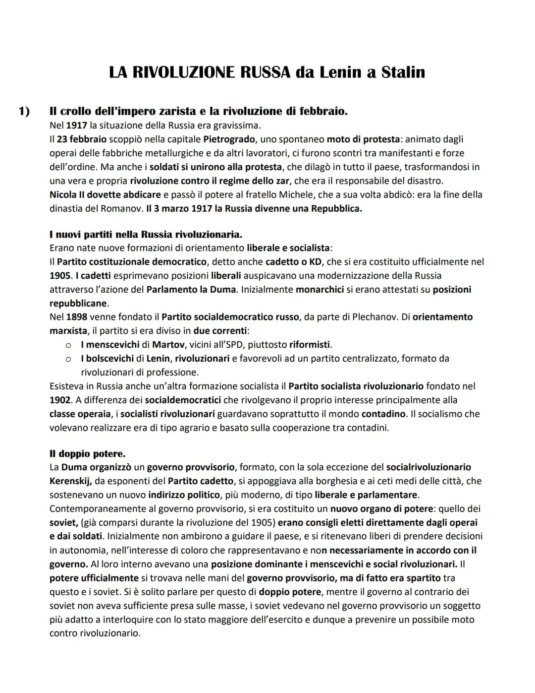 1)
LA RIVOLUZIONE RUSSA da Lenin a Stalin
Il crollo dell'impero zarista e la rivoluzione di febbraio.
Nel 1917 la situazione della Russia er
