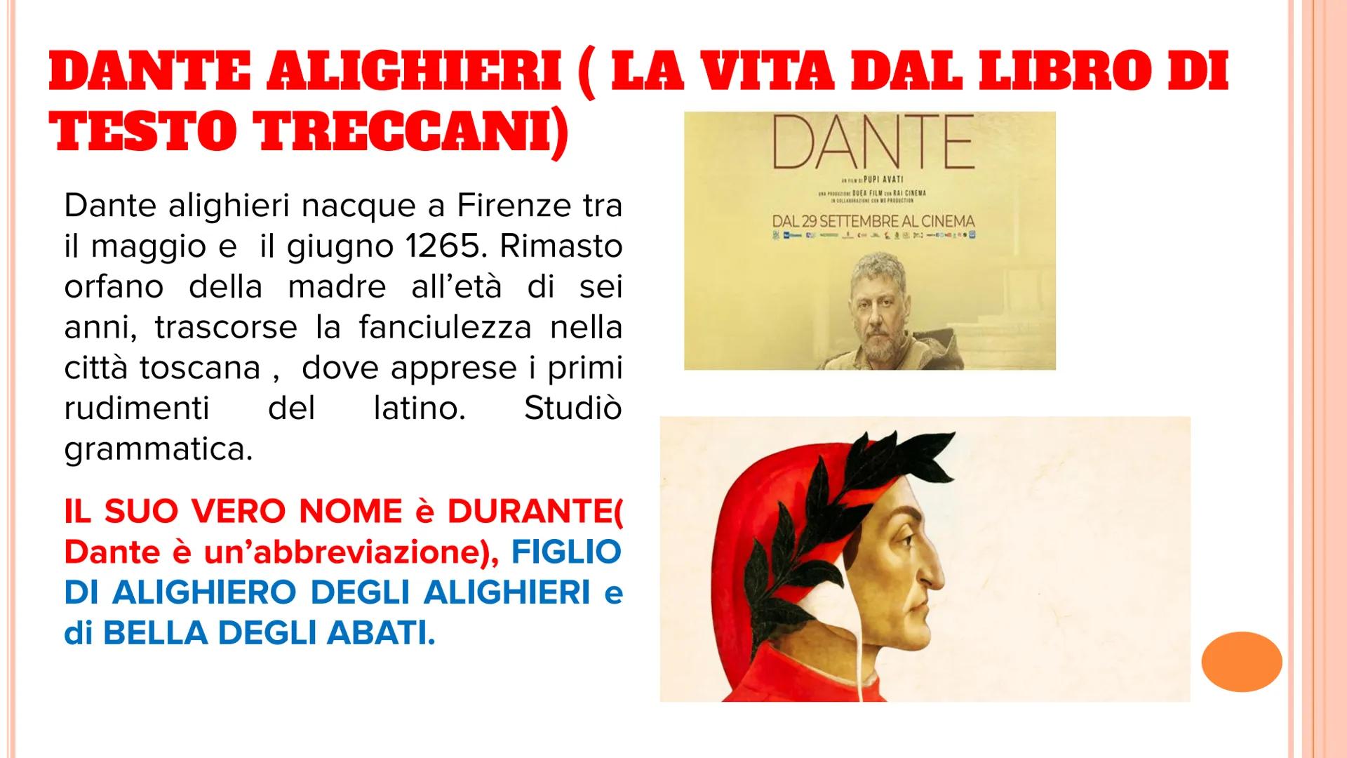 # DANTE ALIGHIERI (LA VITA DAL LIBRO DI
# TESTO TRECCANI)

Dante alighieri nacque a Firenze tra
il maggio e il giugno 1265. Rimasto
orfano d