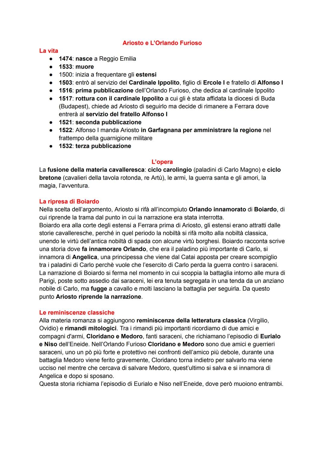 La vita
●
●
●
Ariosto e L'Orlando Furioso
1474: nasce a Reggio Emilia
1533: muore
1500: inizia a frequentare gli estensi
1503: entrò al serv