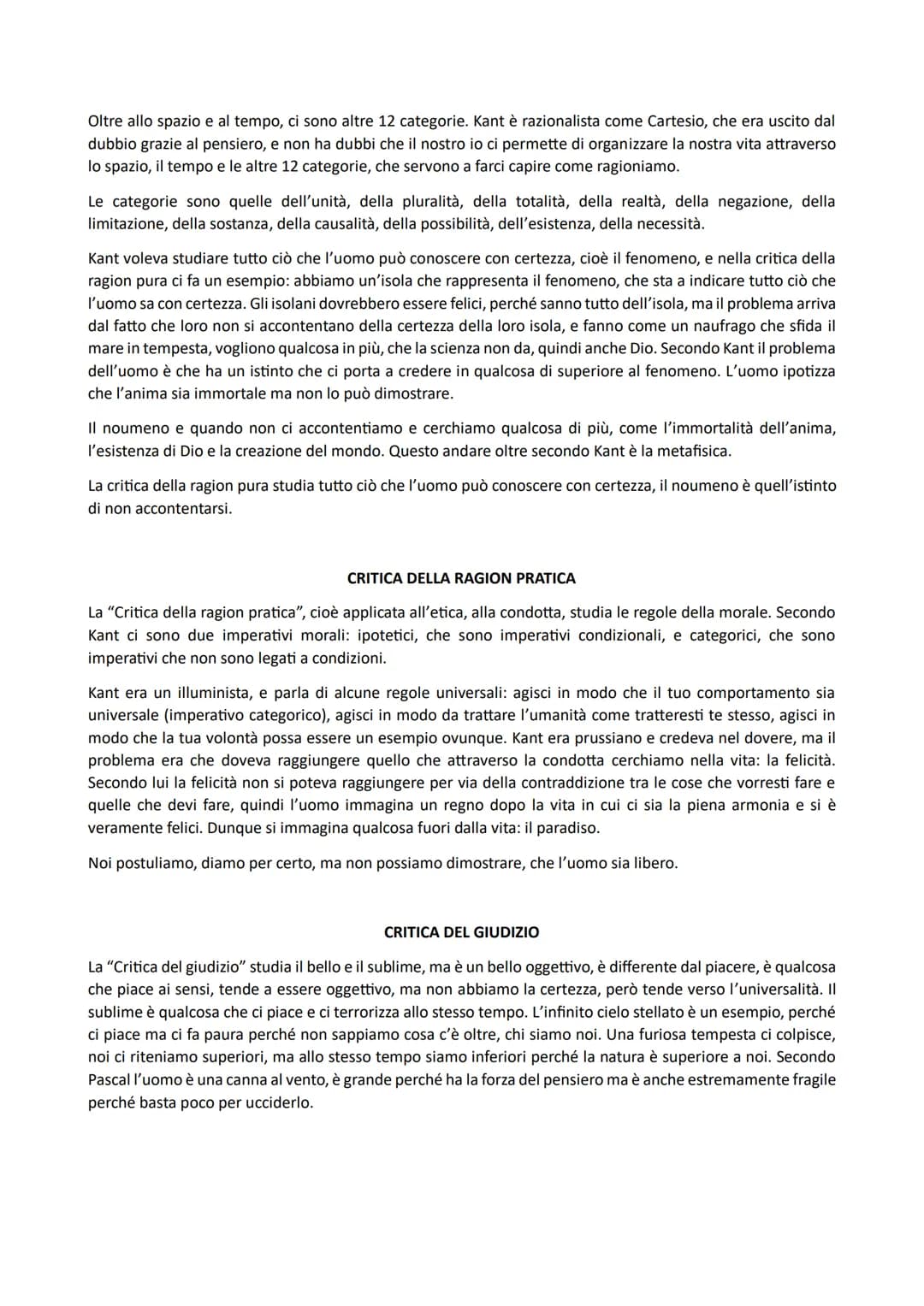 Kant
Kant introduce la critica. "Critica della ragione pura" (1781), come conosciamo le cose, "Critica della ragione
pratica" (1788), legata
