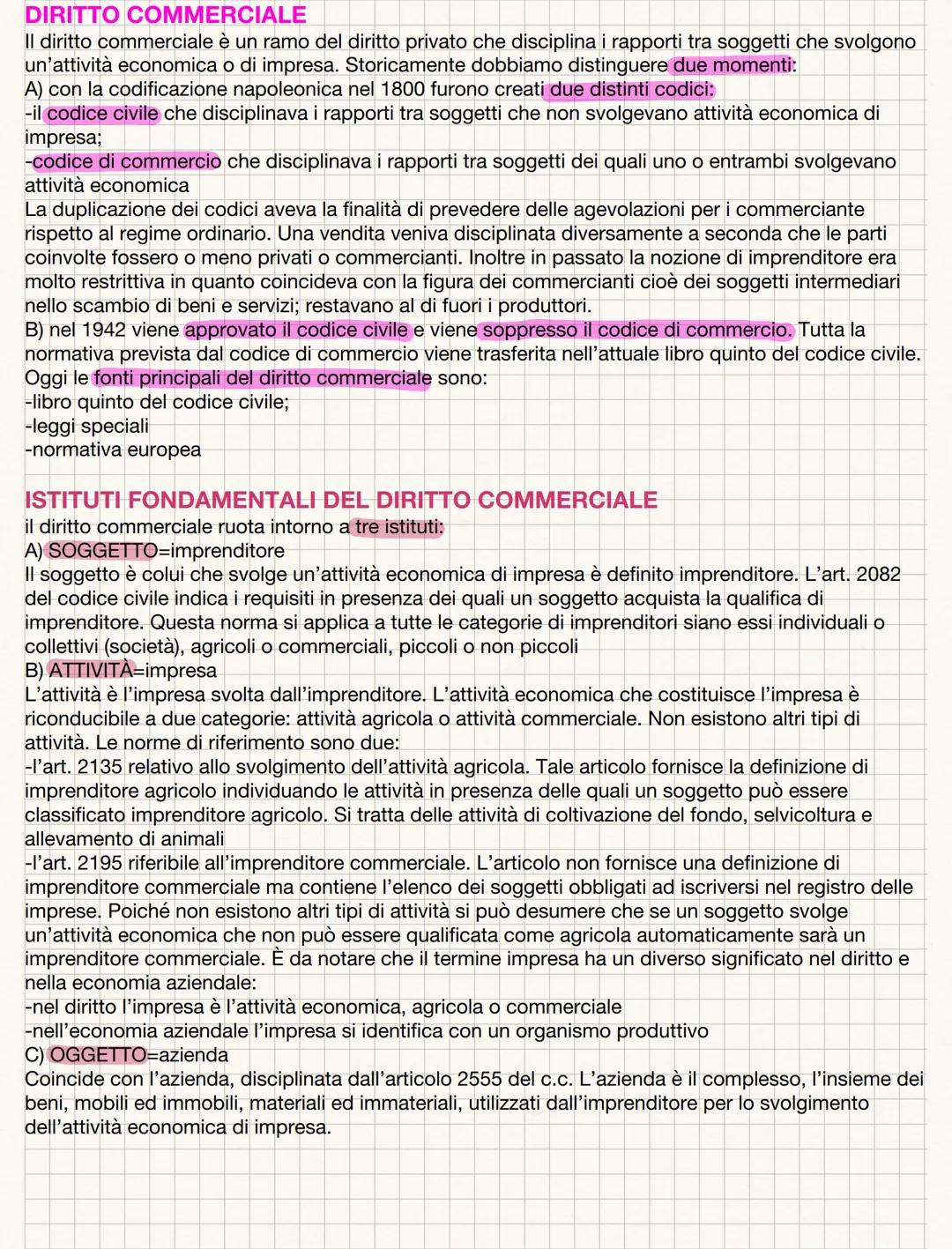 DIRITTO COMMERCIALE
Il diritto commerciale è un ramo del diritto privato che disciplina i rapporti tra soggetti che svolgono
un' attività ec