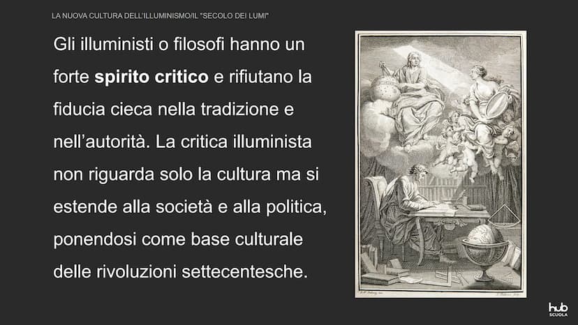 GR
La nuova cultura dell'Illuminismo
hub
SCUOLA LA NUOVA CULTURA DELL'ILLUMINISMO
IL "SECOLO DEI LUMI"
Nel Settecento si inizia ad applicare