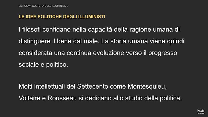 GR
La nuova cultura dell'Illuminismo
hub
SCUOLA LA NUOVA CULTURA DELL'ILLUMINISMO
IL "SECOLO DEI LUMI"
Nel Settecento si inizia ad applicare