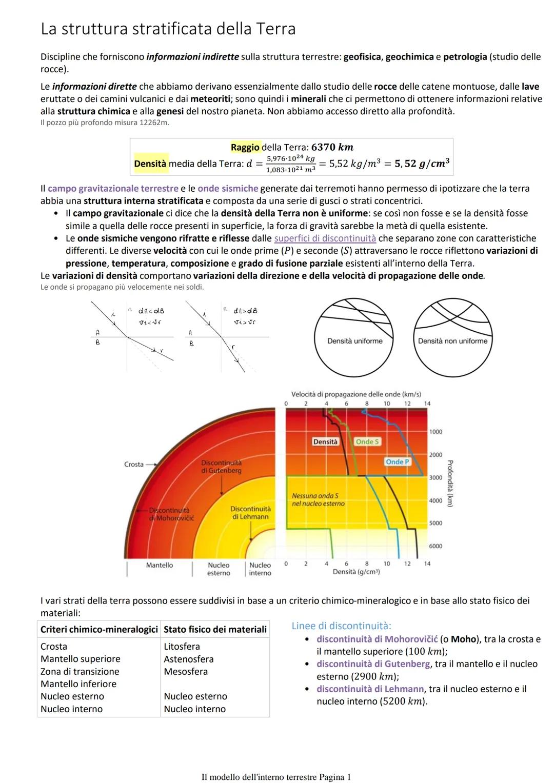 La struttura stratificata della Terra
Discipline che forniscono informazioni indirette sulla struttura terrestre: geofisica, geochimica e pe