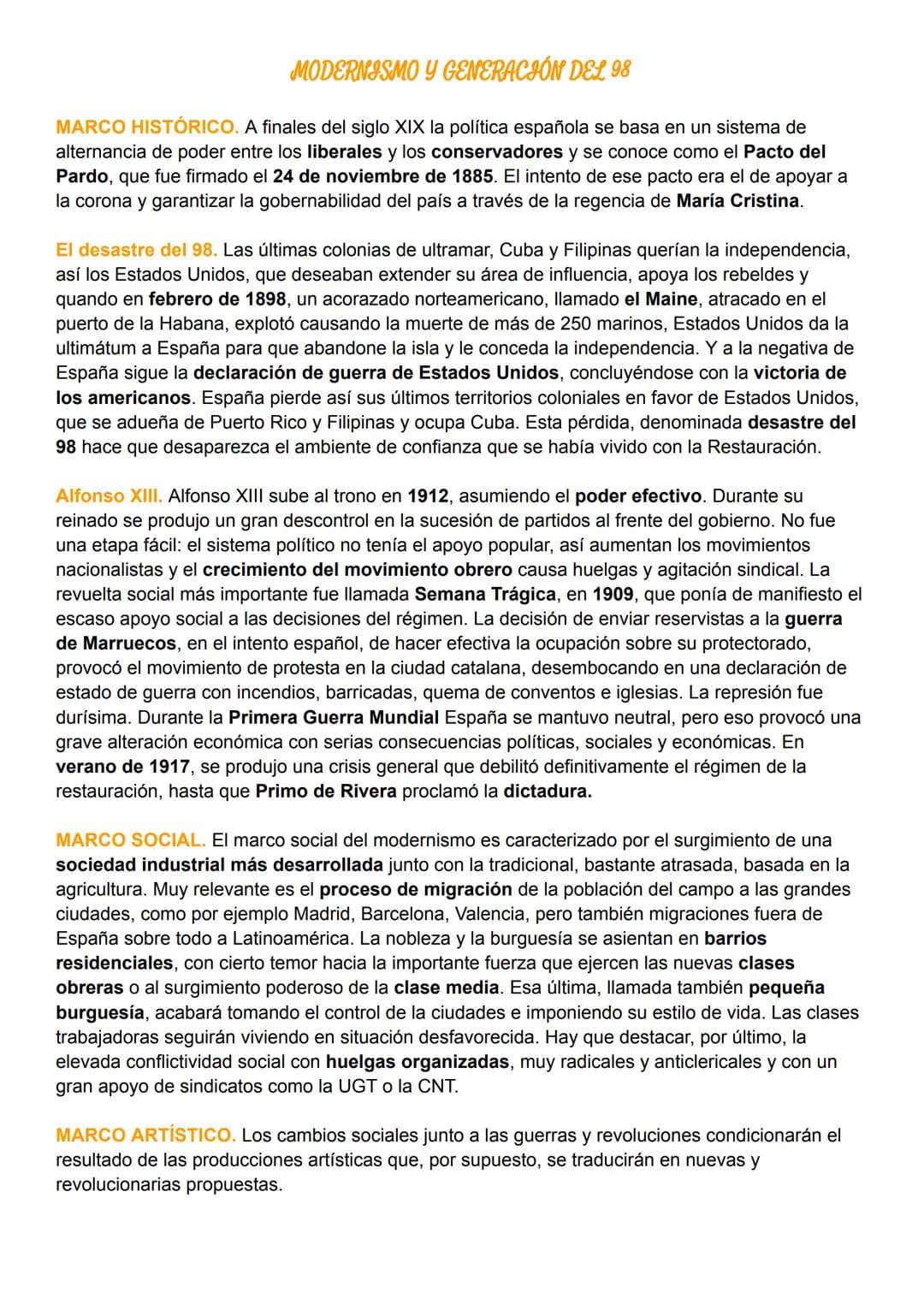 MODERNISMO Y GENERACIÓN DEL 98
MARCO HISTÓRICO. A finales del siglo XIX la política española se basa en un sistema de
alternancia de poder e