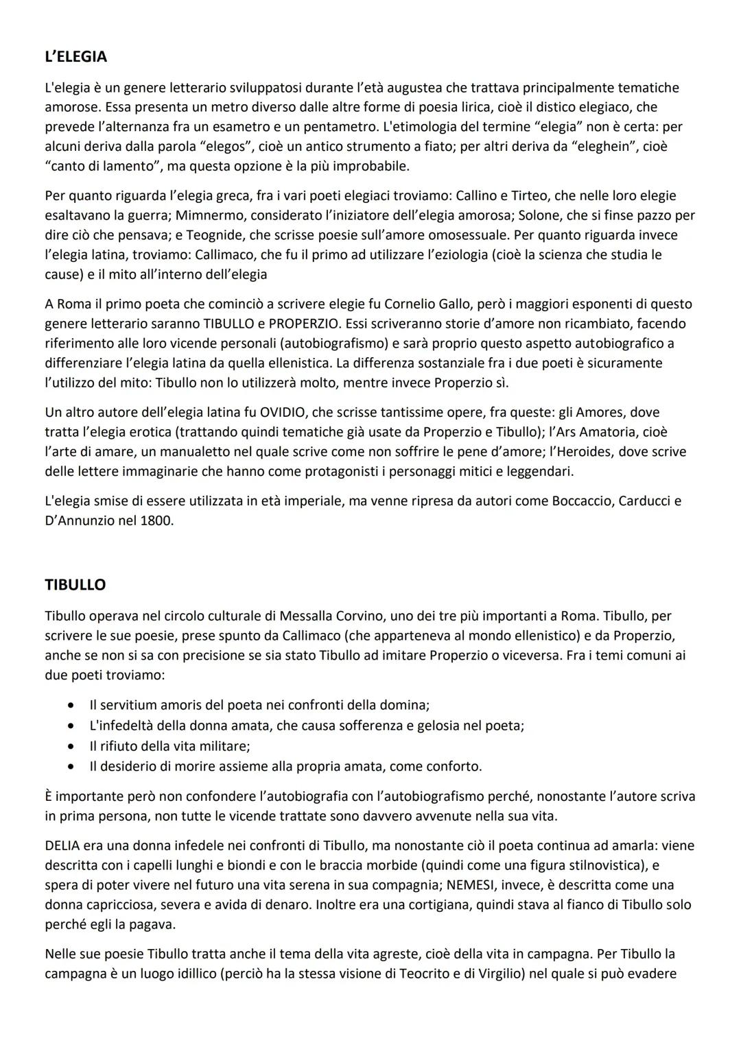 l’elegia: Tibullo, Properzio e Ovidio + opere