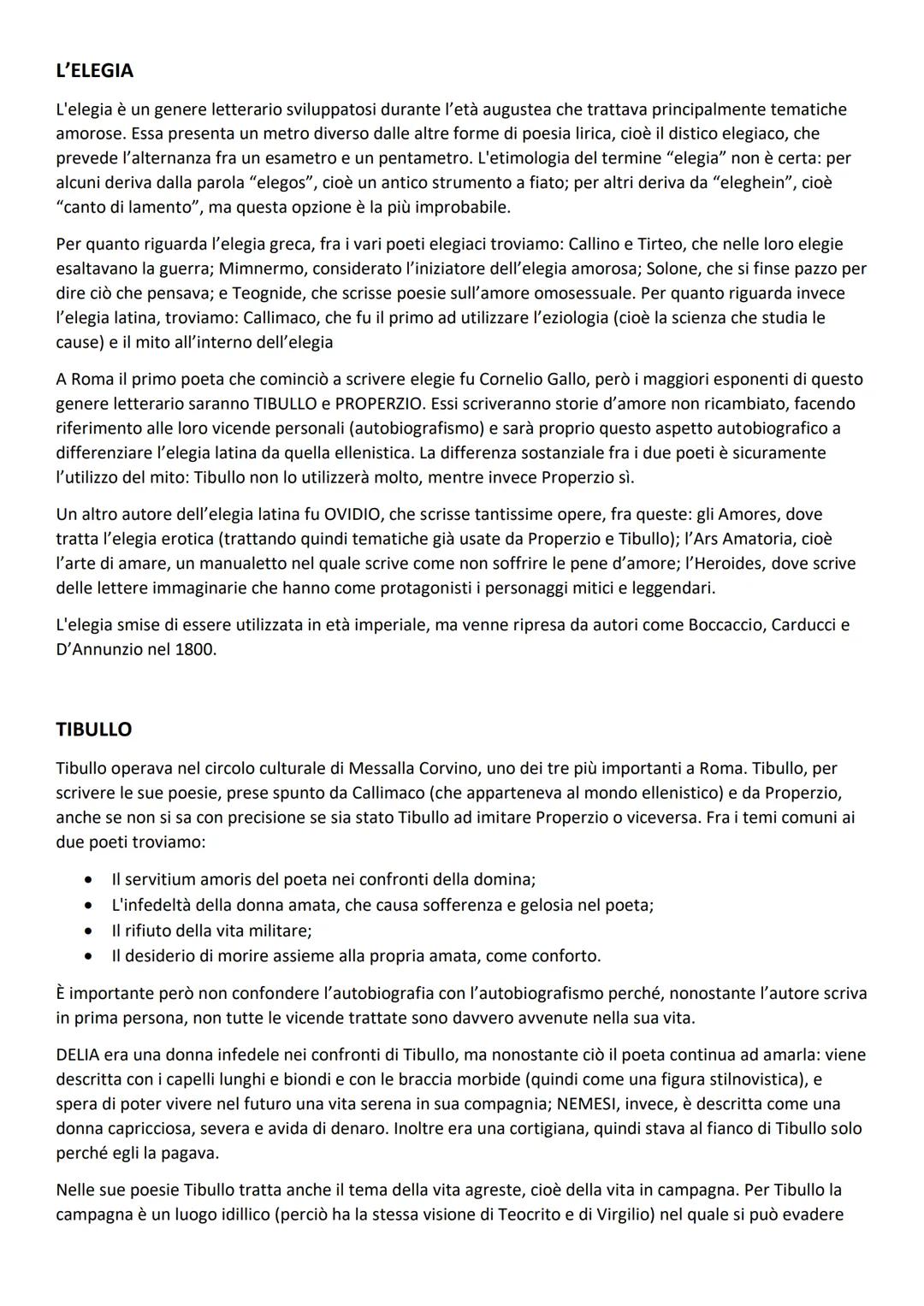 L'ELEGIA
L'elegia è un genere letterario sviluppatosi durante l'età augustea che trattava principalmente tematiche
amorose. Essa presenta un