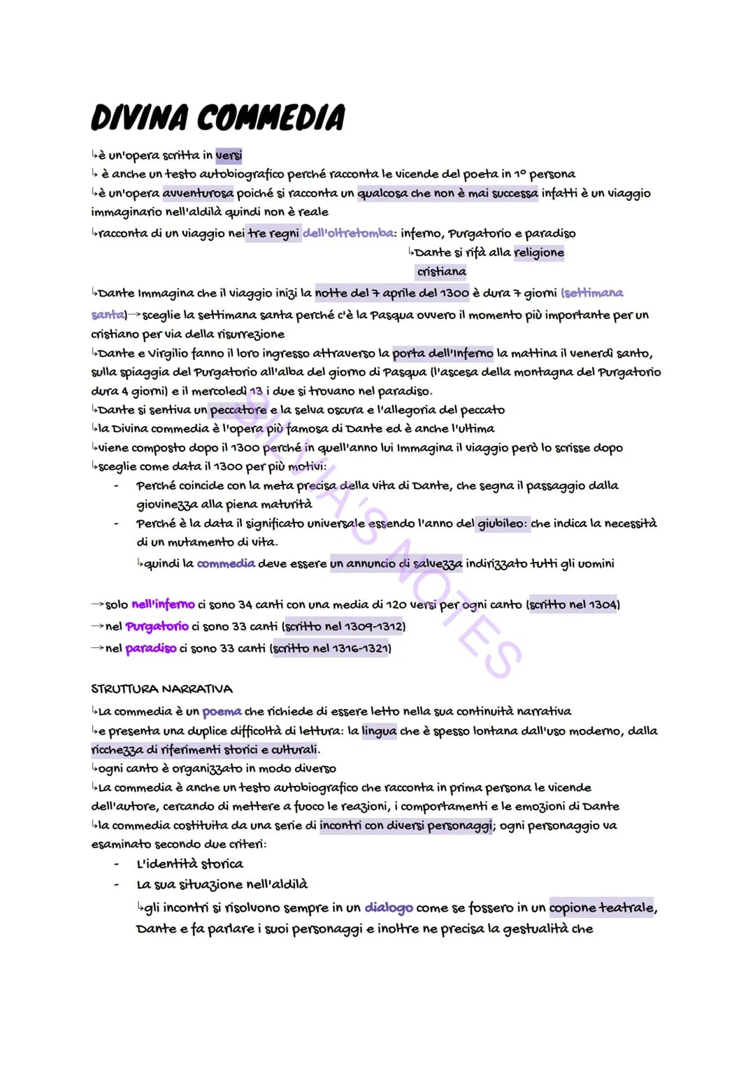 DIVINA COMMEDIA
è un'opera scritta in versi
↳ è anche un testo autobiografico perché racconta le vicende del poeta in 10 persona
è un'opera 