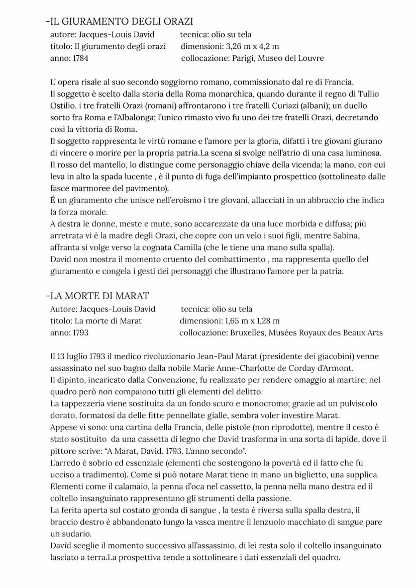 STORIA DELL' ARTE - Esame di Maturità 2023
. NEOCLASSICISMO
Il neoclassicismo fu una corrente artistica e letteraria sorta in Europa tra la
