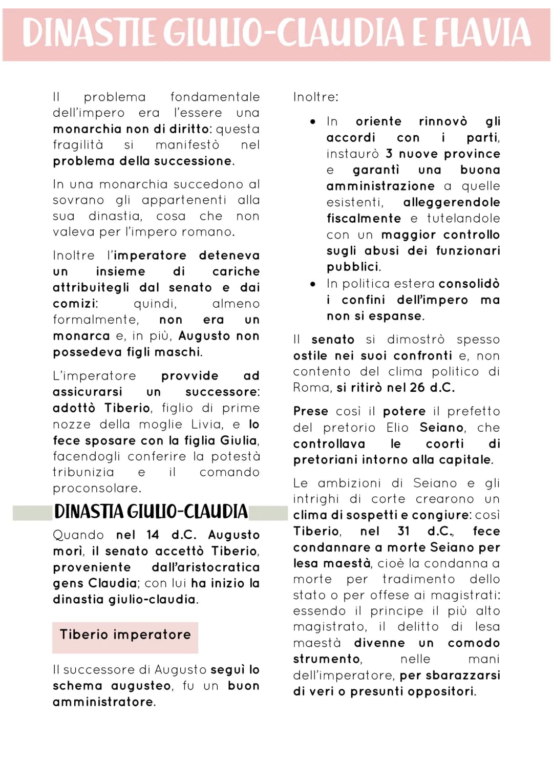 DINASTIE GIULIO-CLAUDIA E FLAVIA
|| problema fondamentale
dell'impero era l'essere una
monarchia non di diritto: questa
fragilità si manifes