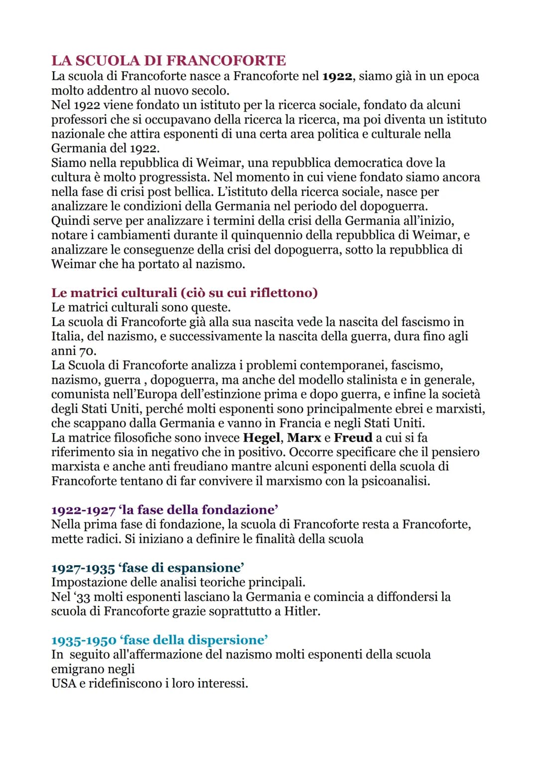 LA SCUOLA DI FRANCOFORTE
La scuola di Francoforte nasce a Francoforte nel 1922, siamo già in un epoca
molto addentro al nuovo secolo.
Nel 19