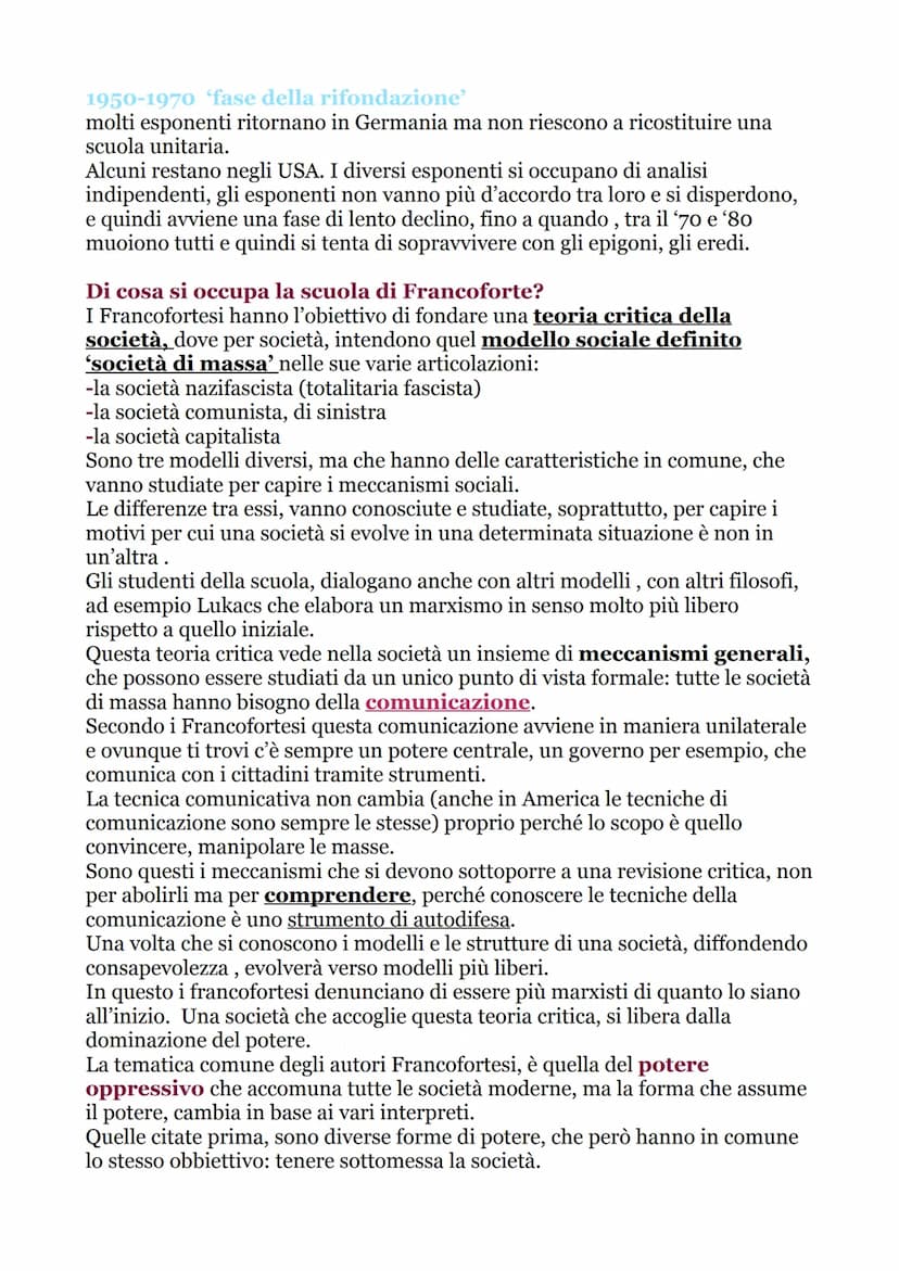 LA SCUOLA DI FRANCOFORTE
La scuola di Francoforte nasce a Francoforte nel 1922, siamo già in un epoca
molto addentro al nuovo secolo.
Nel 19