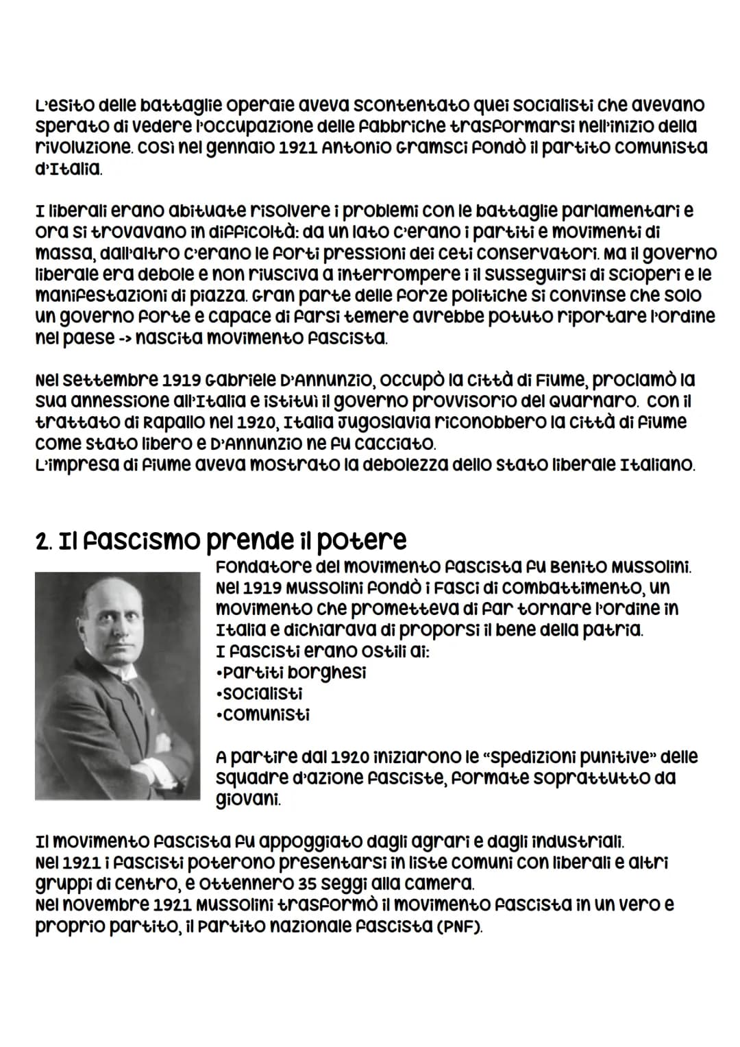 Il fascismo in Italia
1. Il dopoguerra in Italia
L'Italia era uscita vincitrice dalla guerra mondiale, ma apprezzo di gravissime
perdite, si