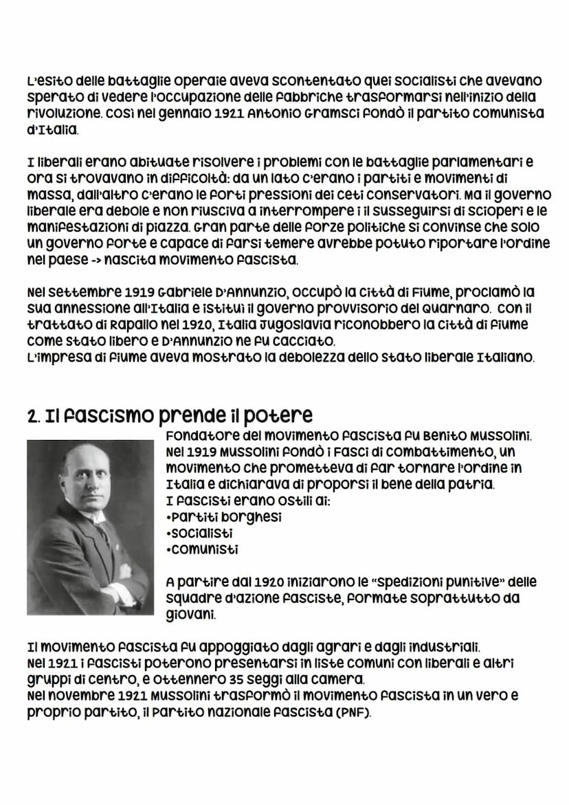 Il fascismo in Italia
1. Il dopoguerra in Italia
L'Italia era uscita vincitrice dalla guerra mondiale, ma apprezzo di gravissime
perdite, si