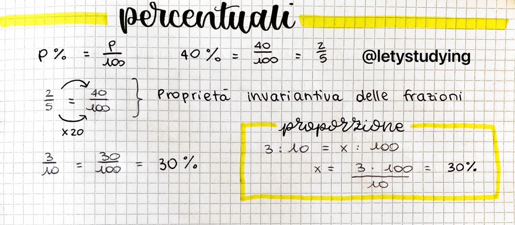 p%
S
3
(1)
D
X 20
percentuali
40% =
어
40
woo
음
ㅠ
40
soo
30%
25
Proprietà invariantiva delle frazioni
3:ㅅㅇ
@letystudying
proporzione
X =
HOD
