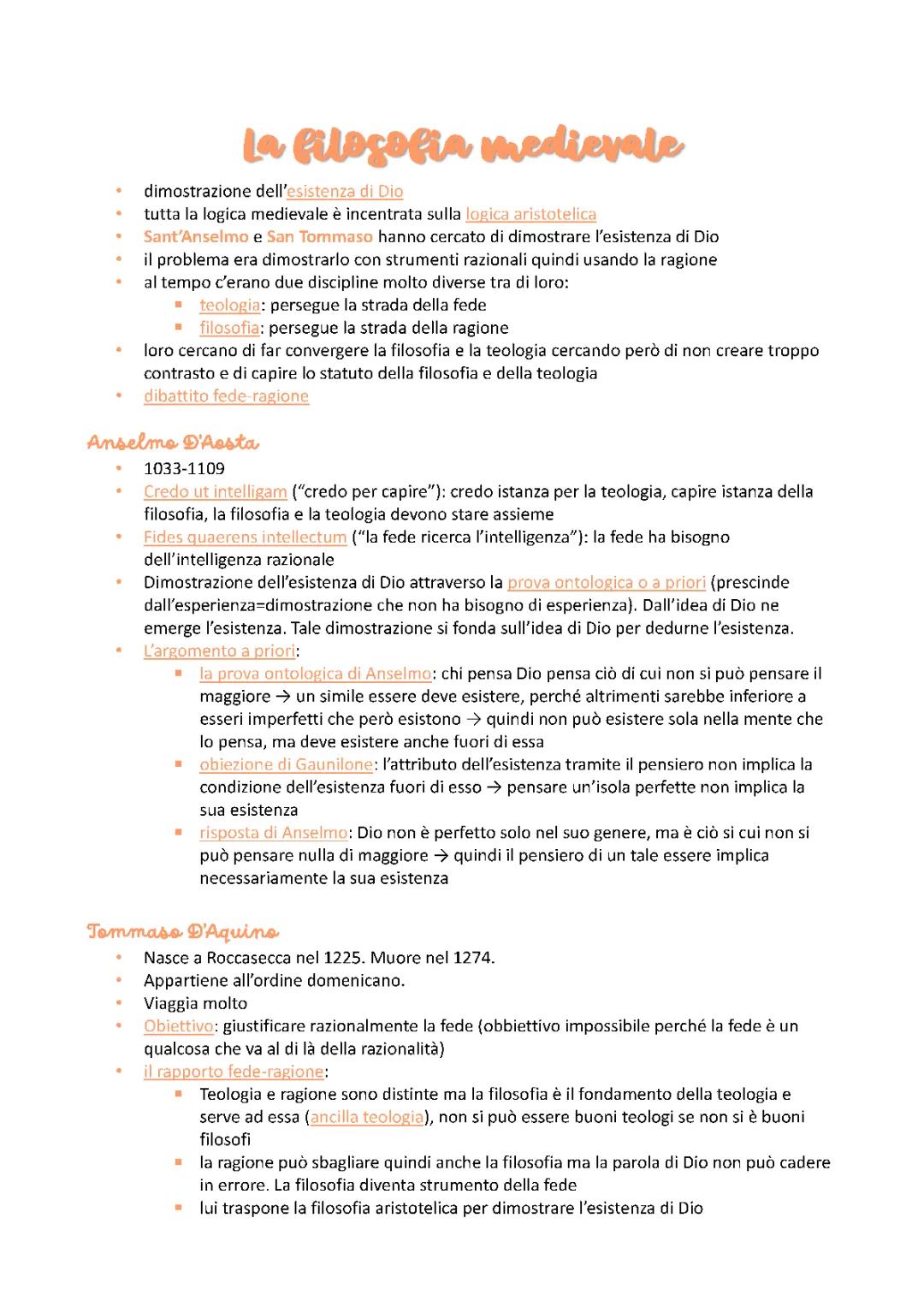 Anselmo D’Aosta e Tommaso D’Aquino ( la filosofia medievale)