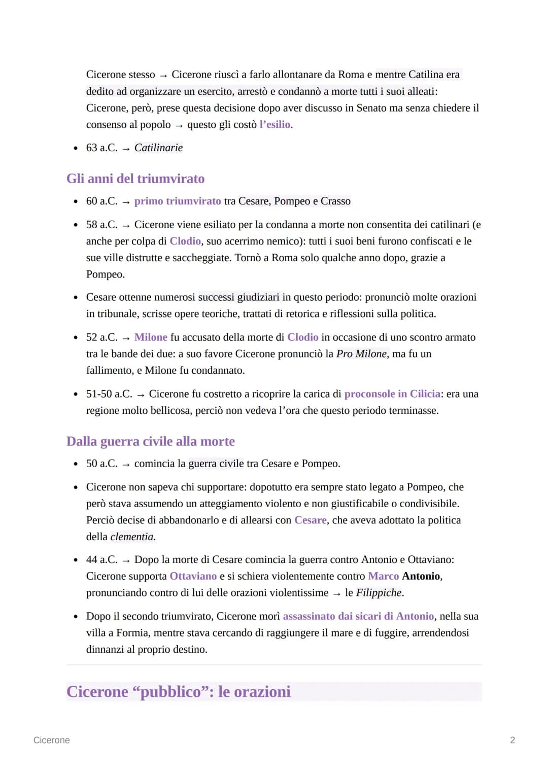 Cicerone
La vita
La formazione e gli inizi della carriera
• Cicerone nacque ad Arpino (odierna Frosinone) nel 106 a.C., da una ricca famigli