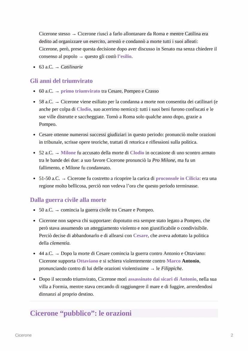 Cicerone
La vita
La formazione e gli inizi della carriera
• Cicerone nacque ad Arpino (odierna Frosinone) nel 106 a.C., da una ricca famigli