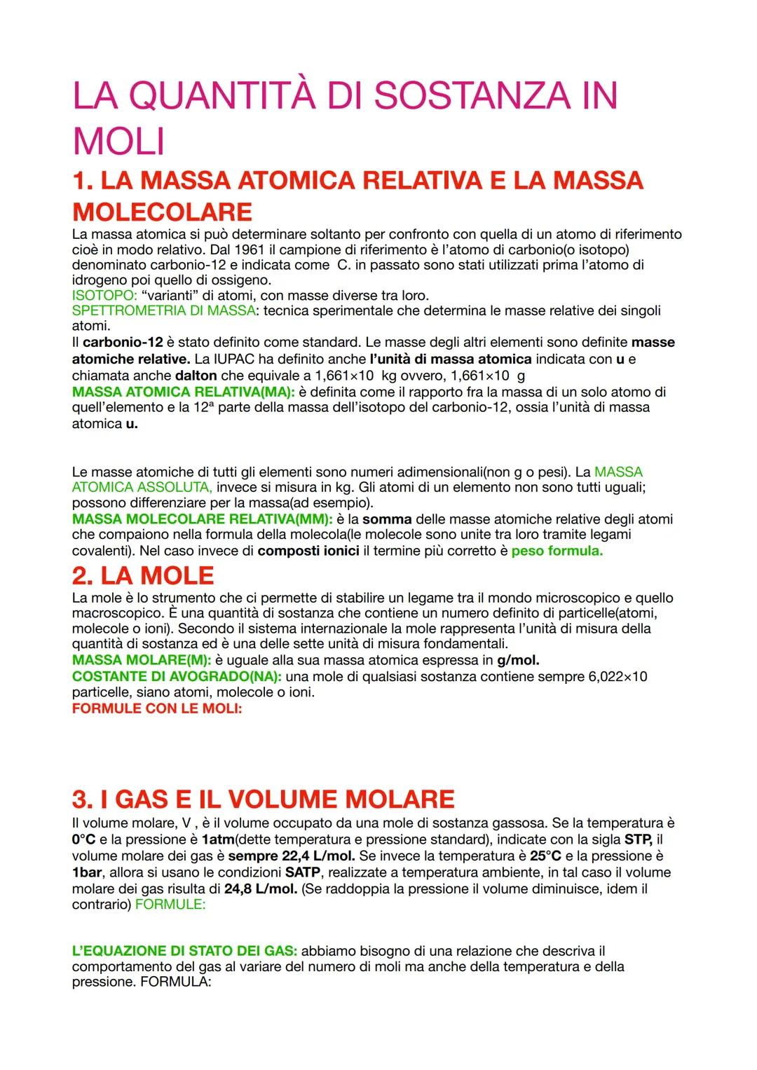 LA QUANTITÀ DI SOSTANZA IN
MOLI
1. LA MASSA ATOMICA RELATIVA E LA MASSA
MOLECOLARE
La massa atomica si può determinare soltanto per confront
