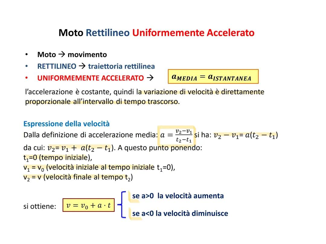Moto Uniformemente Accelerato: Formule e Schemi Utili