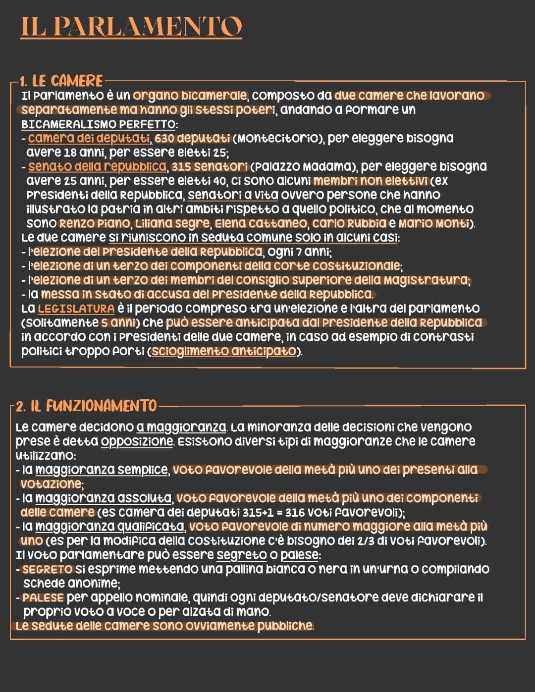 IL PARLAMENTO (le camere, il funzionamento,ecc)