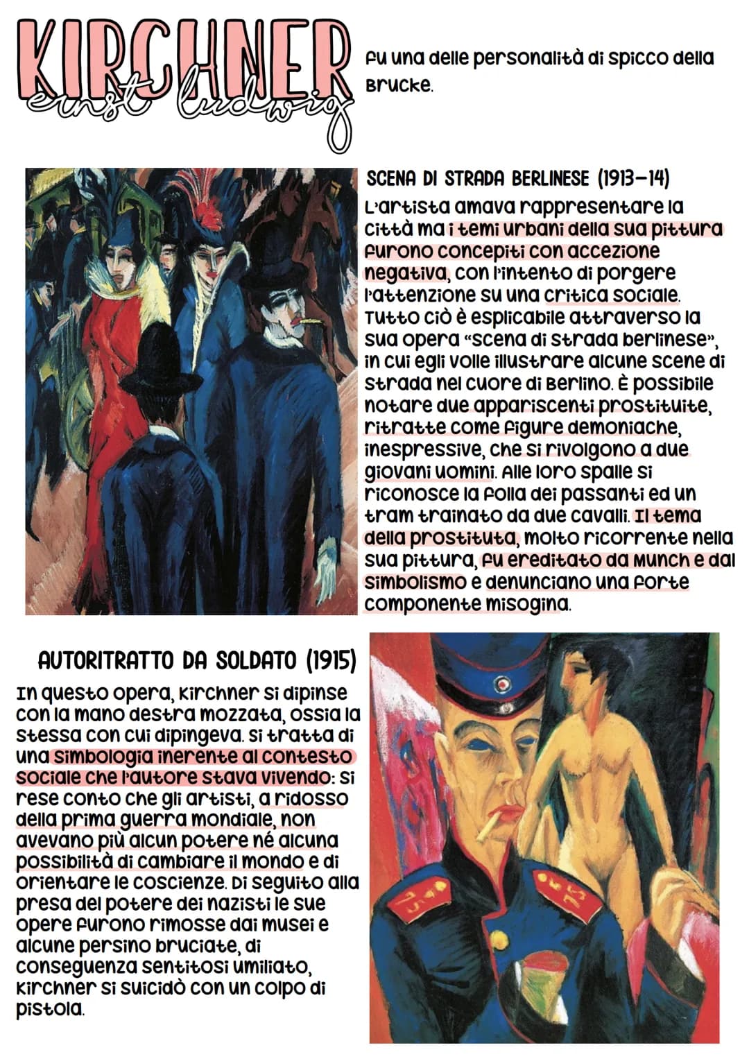Espressionismo
L'Espressionismo nacque come arte di opposizione, antipositivista,
antinaturalista e anti-impressionista con la sua profonda 