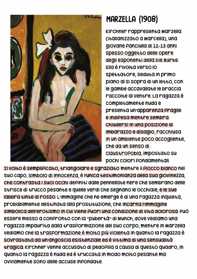 Espressionismo
L'Espressionismo nacque come arte di opposizione, antipositivista,
antinaturalista e anti-impressionista con la sua profonda 