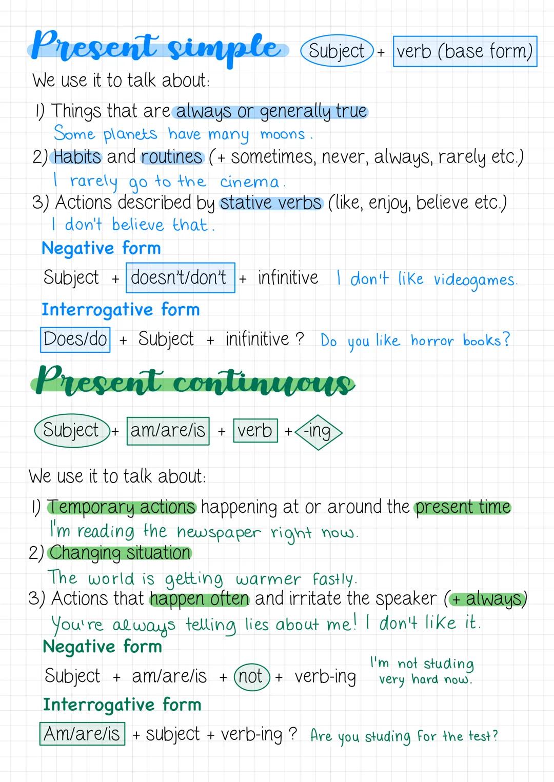 Present simple Subject + verb (base form)
We use it to talk about:
1) Things that are always or generally true
Some planets have many moons.