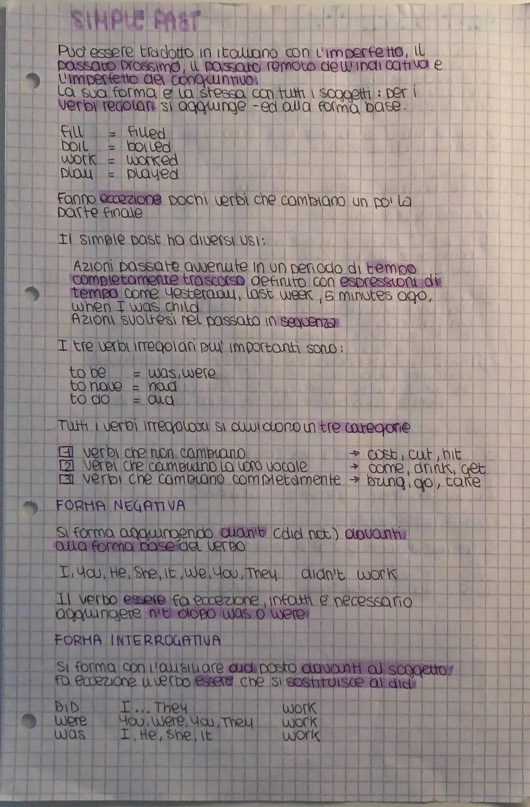 # SIMPLE PAST

Puo' essere tradotto in italiano con l'imperfetto, il
passato prossimo, il passato remoto dew indicativa e
L'imperfetto del c