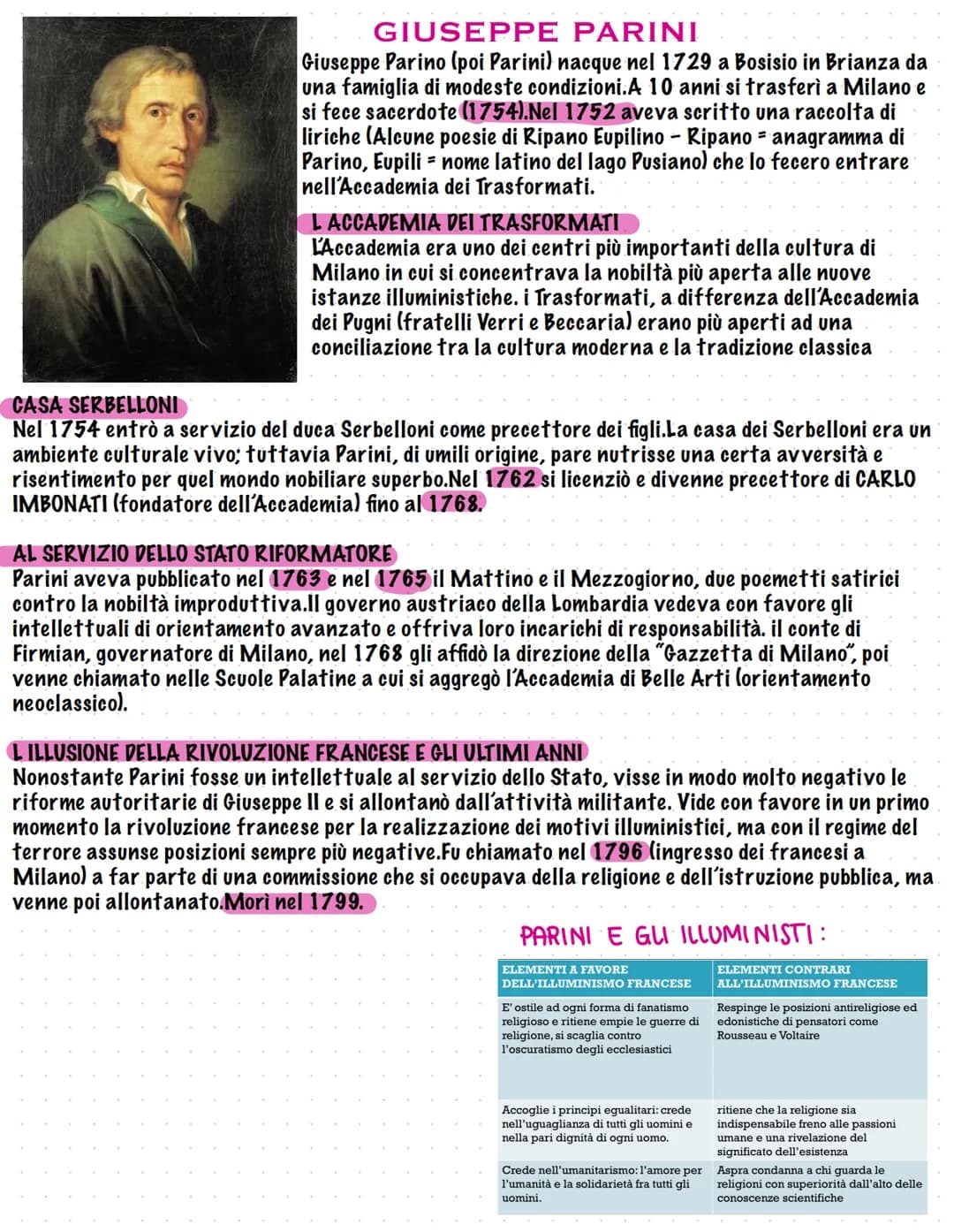 GIUSEPPE
PARINI
Giuseppe Parino (poi Parini) nacque nel 1729 a Bosisio in Brianza da
una famiglia di modeste condizioni.A 10 anni si trasfer