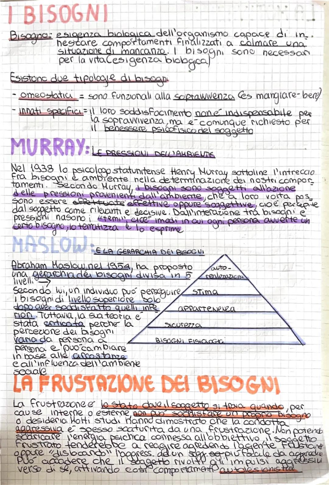 # I BISOGNI
Bisogno: esigenza biologica dell'organismo capace di in-
nescare comportamenti finalizzati a colmare una
situazione di mancanza.
