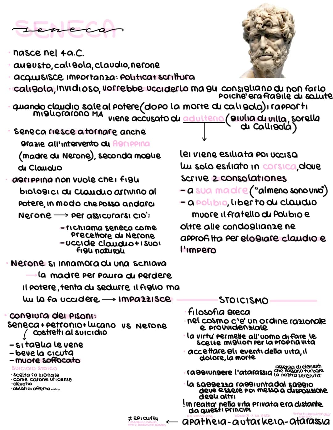 seneca
nasce nel 4a.C.
augusto, caligola, claudio, nerone
acquisisce importanza: Politica+ scrittura
caligola, invidioso, vorrebbe ucciderlo