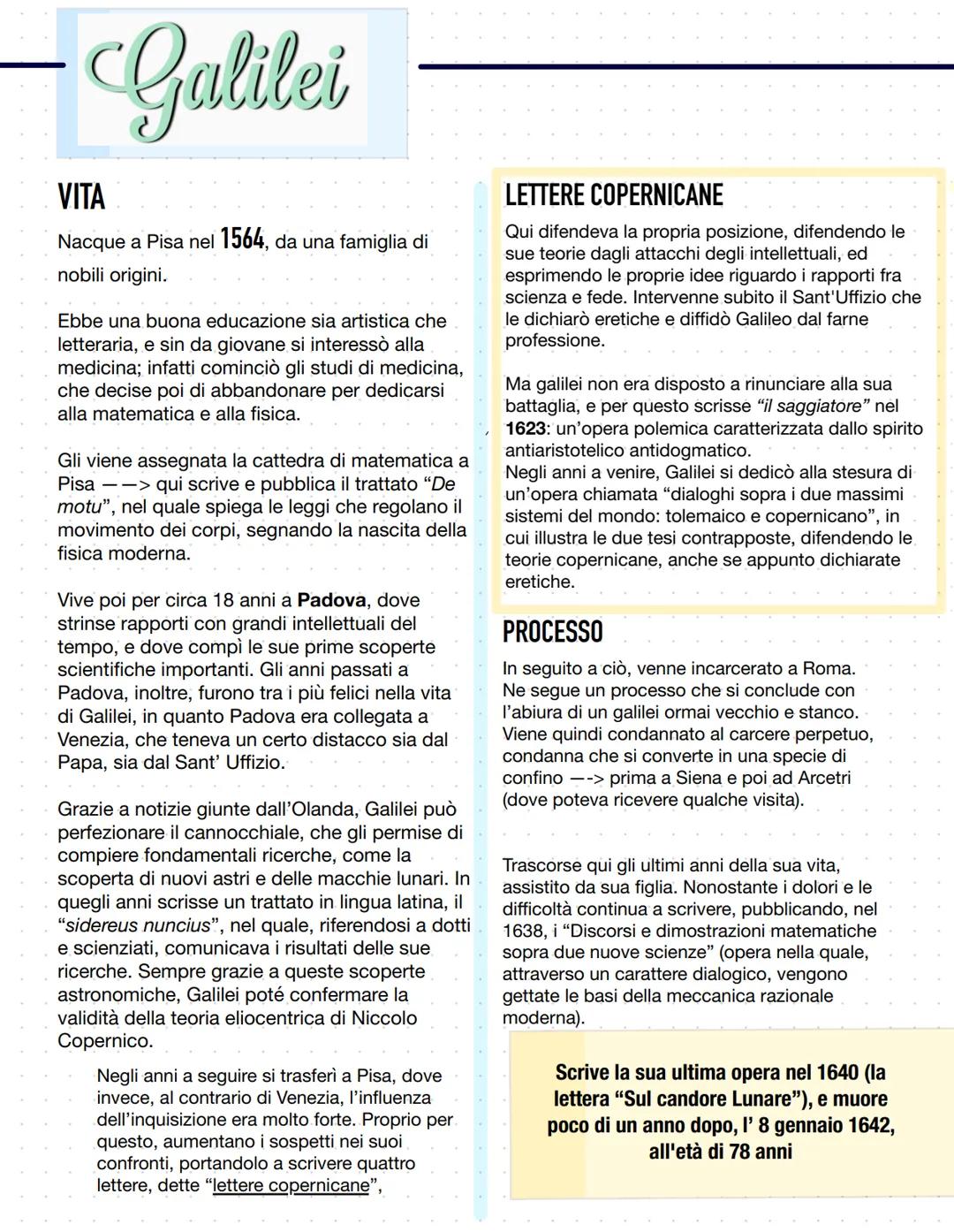 # Galilei

## VITA
Nacque a Pisa nel 1564, da una famiglia di
nobili origini.

Ebbe una buona educazione sia artistica che
letteraria, e sin