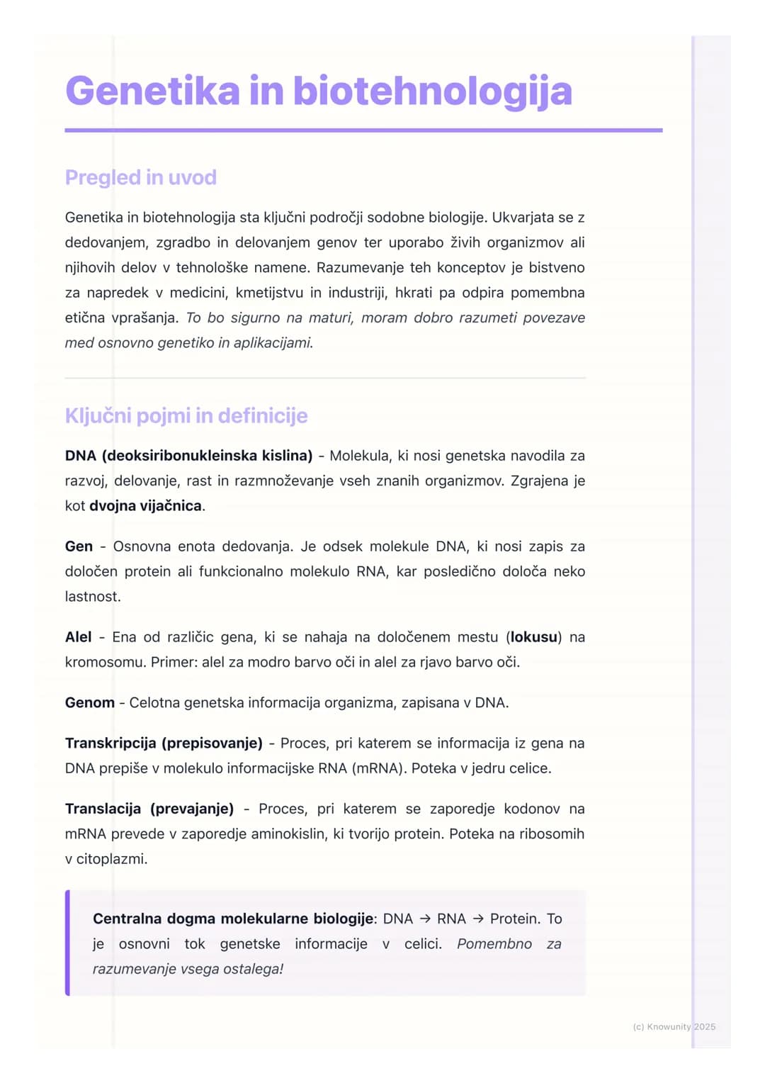 # Genetika in biotehnologija

Pregled in uvod

Genetika in biotehnologija sta ključni področji sodobne biologije. Ukvarjata se z
dedovanjem,